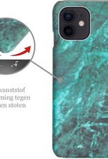 Nomfy Hoesje Geschikt voor iPhone 12 Mini Hoesje Marmeren Case Hardcover Hoes Marmer - Hoesje Geschikt voor iPhone 12 Mini Marmer Hoes - Groen