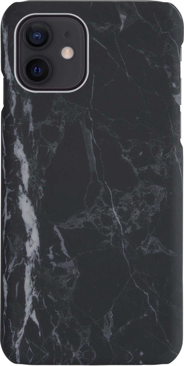 Nomfy Hoesje Geschikt voor iPhone 12 Hoesje Marmeren Case Hardcover Hoes Marmer - Hoesje Geschikt voor iPhone 12 Marmer Hoes - Zwart
