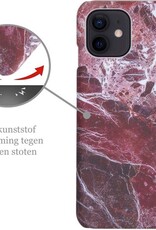 Nomfy Hoesje Geschikt voor iPhone 12 Hoesje Marmeren Case Hardcover Hoes Marmer - Hoesje Geschikt voor iPhone 12 Marmer Hoes - Rood
