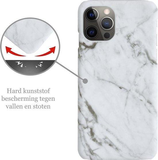 Nomfy Hoesje Geschikt voor iPhone 12 Pro Max Hoesje Marmeren Case Hardcover Hoes Marmer - Hoesje Geschikt voor iPhone 12 Pro Max Marmer Hoes - Wit