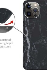 Nomfy Hoesje Geschikt voor iPhone 12 Pro Max Hoesje Marmeren Case Hardcover Hoes Marmer - Hoesje Geschikt voor iPhone 12 Pro Max Marmer Hoes - Zwart