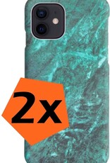 Nomfy Hoesje Geschikt voor iPhone 12 Mini Hoesje Marmeren Case Hardcover Hoes Marmer - Hoesje Geschikt voor iPhone 12 Mini Marmer Hoes - Groen - 2 PACK