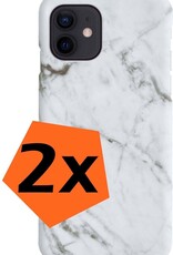 Nomfy Hoesje Geschikt voor iPhone 12 Hoesje Marmeren Case Hardcover Hoes Marmer - Hoesje Geschikt voor iPhone 12 Marmer Hoes - Wit - 2 PACK