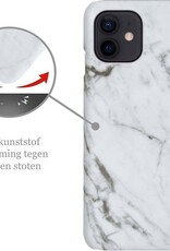 Nomfy Hoesje Geschikt voor iPhone 12 Hoesje Marmeren Case Hardcover Hoes Marmer - Hoesje Geschikt voor iPhone 12 Marmer Hoes - Wit - 2 PACK