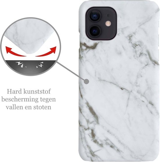 Nomfy Hoesje Geschikt voor iPhone 12 Hoesje Marmeren Case Hardcover Hoes Marmer - Hoesje Geschikt voor iPhone 12 Marmer Hoes - Wit - 2 PACK