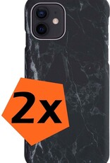 Nomfy Hoesje Geschikt voor iPhone 12 Hoesje Marmeren Case Hardcover Hoes Marmer - Hoesje Geschikt voor iPhone 12 Marmer Hoes - Zwart - 2 PACK