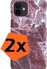 Nomfy Hoesje Geschikt voor iPhone 12 Hoesje Marmeren Case Hardcover Hoes Marmer - Hoesje Geschikt voor iPhone 12 Marmer Hoes - Rood - 2 PACK