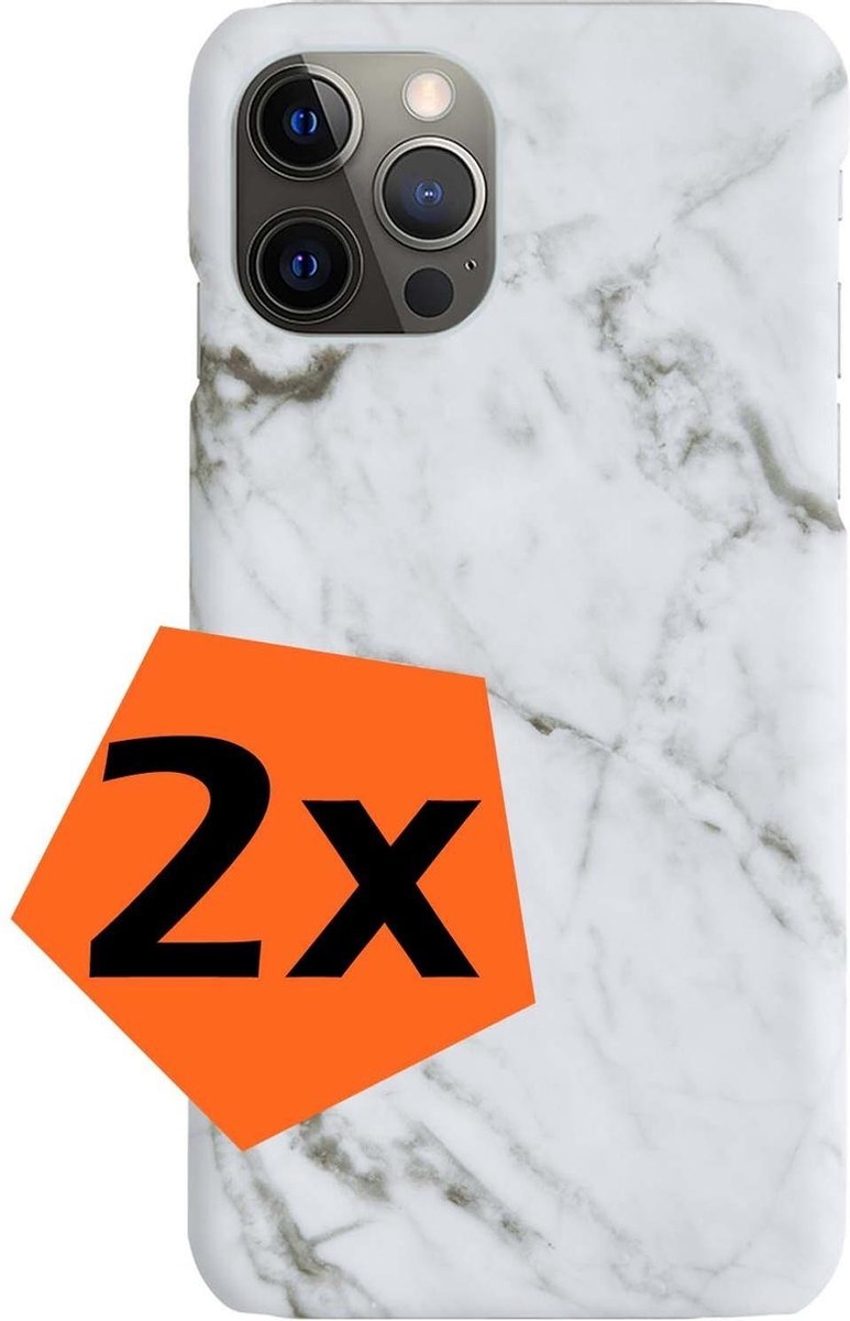 Nomfy Hoesje Geschikt voor iPhone 12 Pro Max Hoesje Marmeren Case Hardcover Hoes Marmer - Hoesje Geschikt voor iPhone 12 Pro Max Marmer Hoes - Wit - 2 PACK