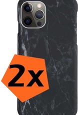 Nomfy Hoesje Geschikt voor iPhone 12 Pro Max Hoesje Marmeren Case Hardcover Hoes Marmer - Hoesje Geschikt voor iPhone 12 Pro Max Marmer Hoes - Zwart - 2 PACK