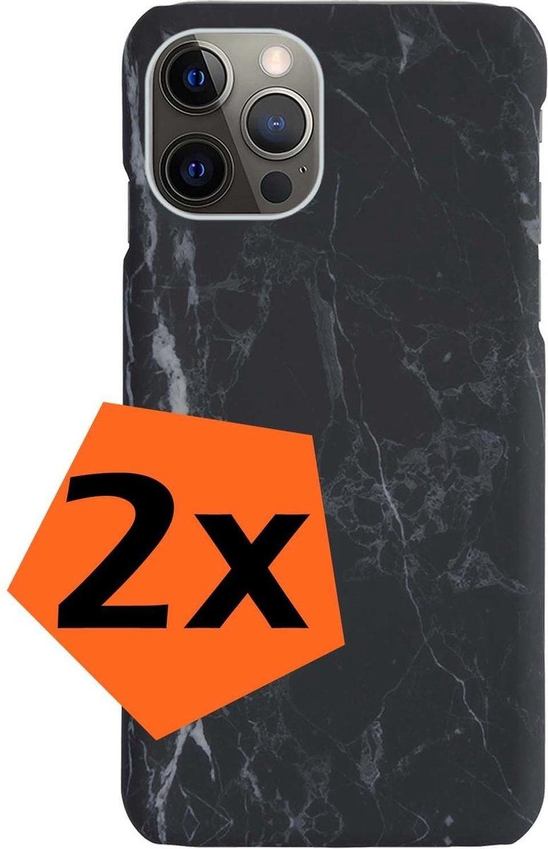 Nomfy Hoesje Geschikt voor iPhone 12 Pro Max Hoesje Marmeren Case Hardcover Hoes Marmer - Hoesje Geschikt voor iPhone 12 Pro Max Marmer Hoes - Zwart - 2 PACK