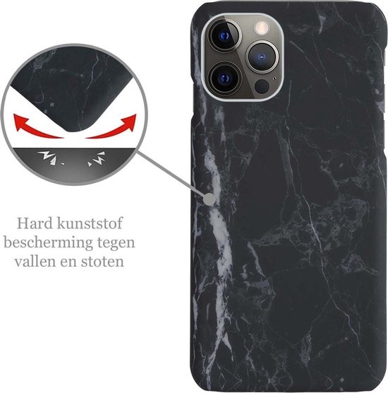 Nomfy Hoesje Geschikt voor iPhone 12 Pro Max Hoesje Marmeren Case Hardcover Hoes Marmer - Hoesje Geschikt voor iPhone 12 Pro Max Marmer Hoes - Zwart - 2 PACK