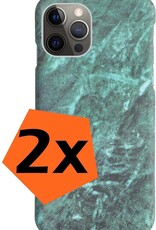 Nomfy Hoesje Geschikt voor iPhone 12 Pro Max Hoesje Marmeren Case Hardcover Hoes Marmer - Hoesje Geschikt voor iPhone 12 Pro Max Marmer Hoes - Groen - 2 PACK