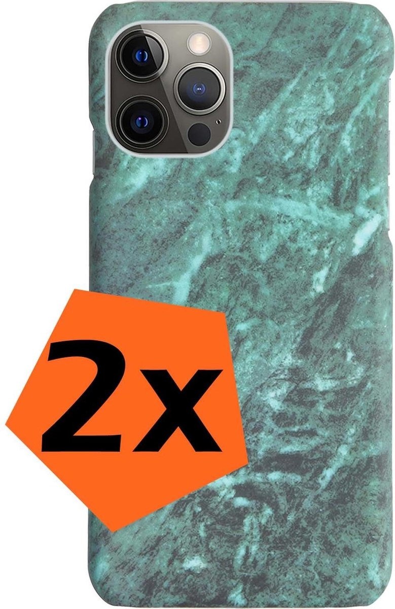 Nomfy Hoesje Geschikt voor iPhone 12 Pro Max Hoesje Marmeren Case Hardcover Hoes Marmer - Hoesje Geschikt voor iPhone 12 Pro Max Marmer Hoes - Groen - 2 PACK