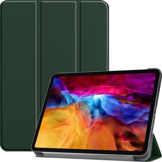 Nomfy Hoes Geschikt voor iPad Pro 2021 (11 inch) Hoes Tri-fold Tablet Hoesje Case - Hoesje Geschikt voor iPad Pro 11 inch (2021) Hoesje Hardcover Bookcase - Donkergroen