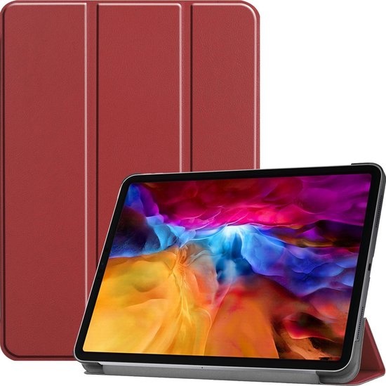 Nomfy Hoes Geschikt voor iPad Pro 2021 (11 inch) Hoes Tri-fold Tablet Hoesje Case - Hoesje Geschikt voor iPad Pro 11 inch (2021) Hoesje Hardcover Bookcase - Donkerrood