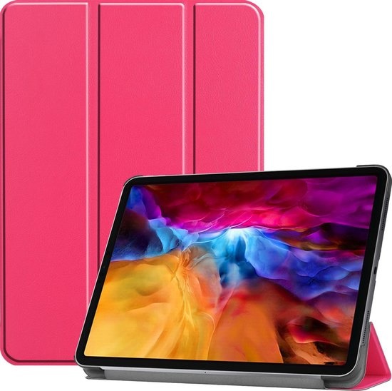 Nomfy Hoes Geschikt voor iPad Pro 2021 (11 inch) Hoes Tri-fold Tablet Hoesje Case - Hoesje Geschikt voor iPad Pro 11 inch (2021) Hoesje Hardcover Bookcase - Donkerroze