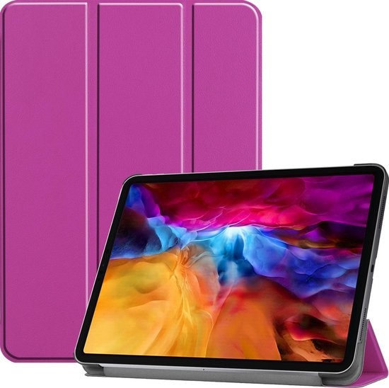 Nomfy Hoes Geschikt voor iPad Pro 2021 (11 inch) Hoes Tri-fold Tablet Hoesje Case - Hoesje Geschikt voor iPad Pro 11 inch (2021) Hoesje Hardcover Bookcase - Paars