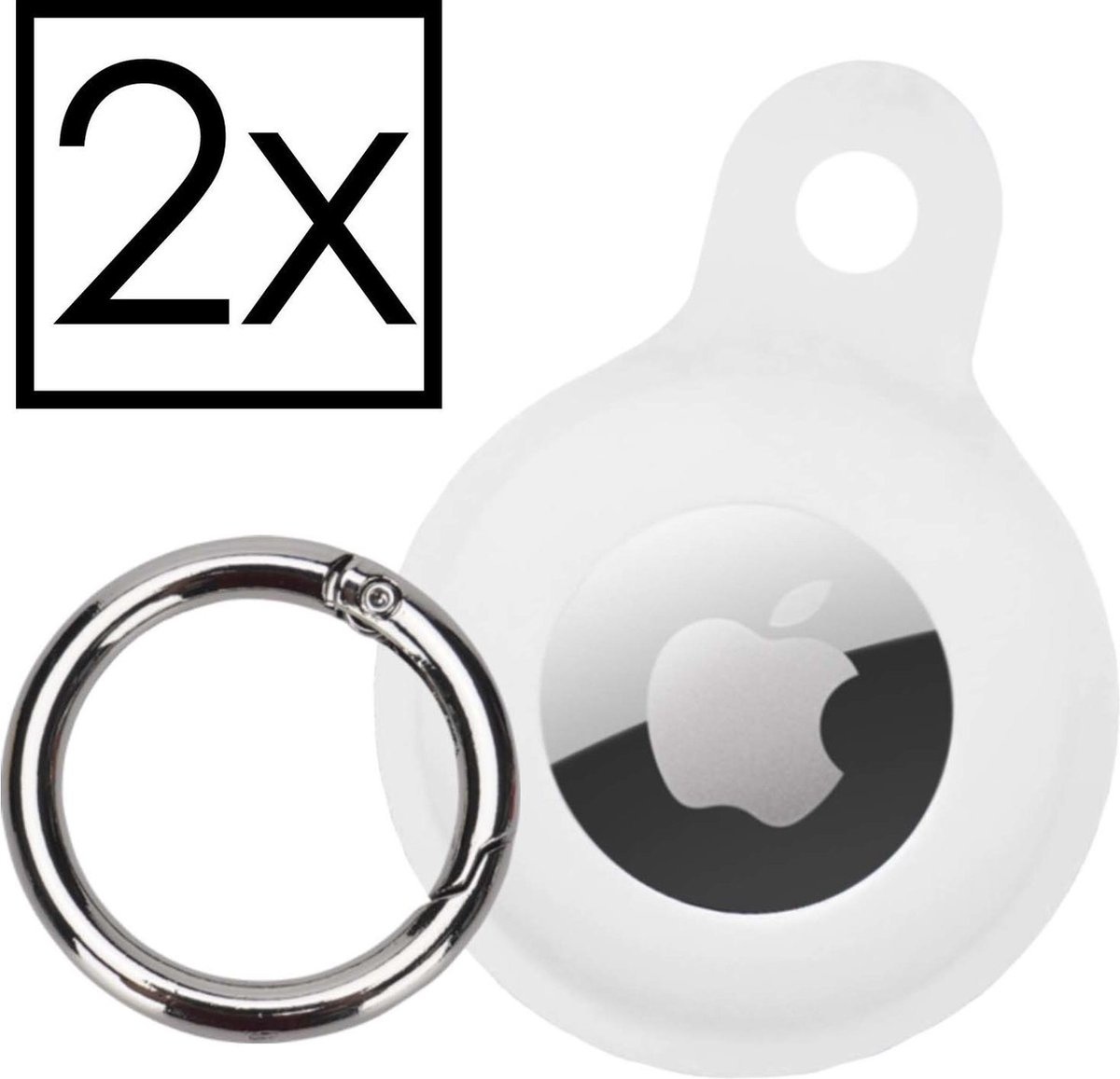 NoXx Hoesje Geschikt voor Apple AirTag-Sleutelhanger Houder Siliconen Hoes - Hoes Geschikt voor Apple AirTag Hoesje - Wit - 2x