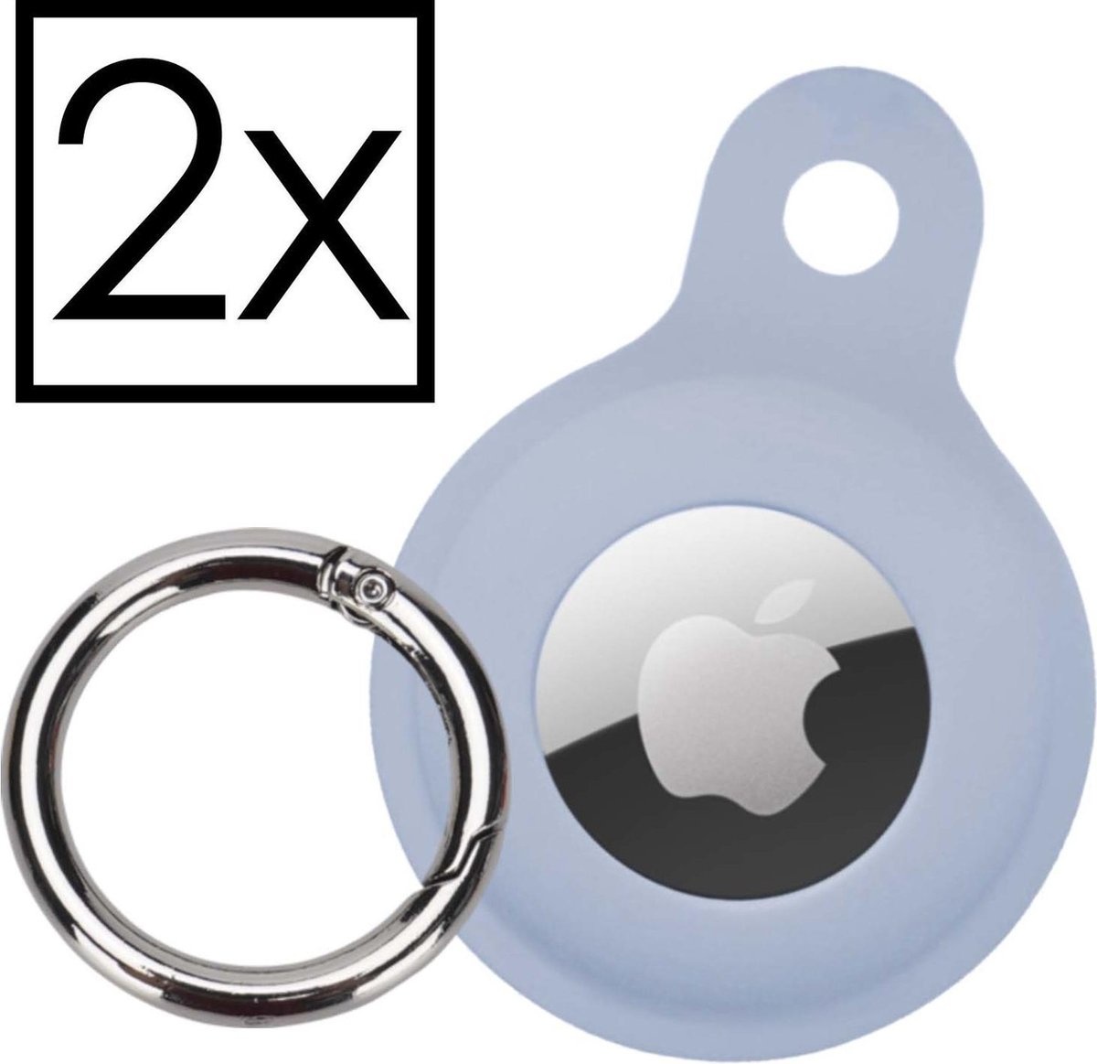 NoXx Hoesje Geschikt voor Apple AirTag-Sleutelhanger Houder Siliconen Hoes - Hoes Geschikt voor Apple AirTag Hoesje - Grijsblauw - 2x