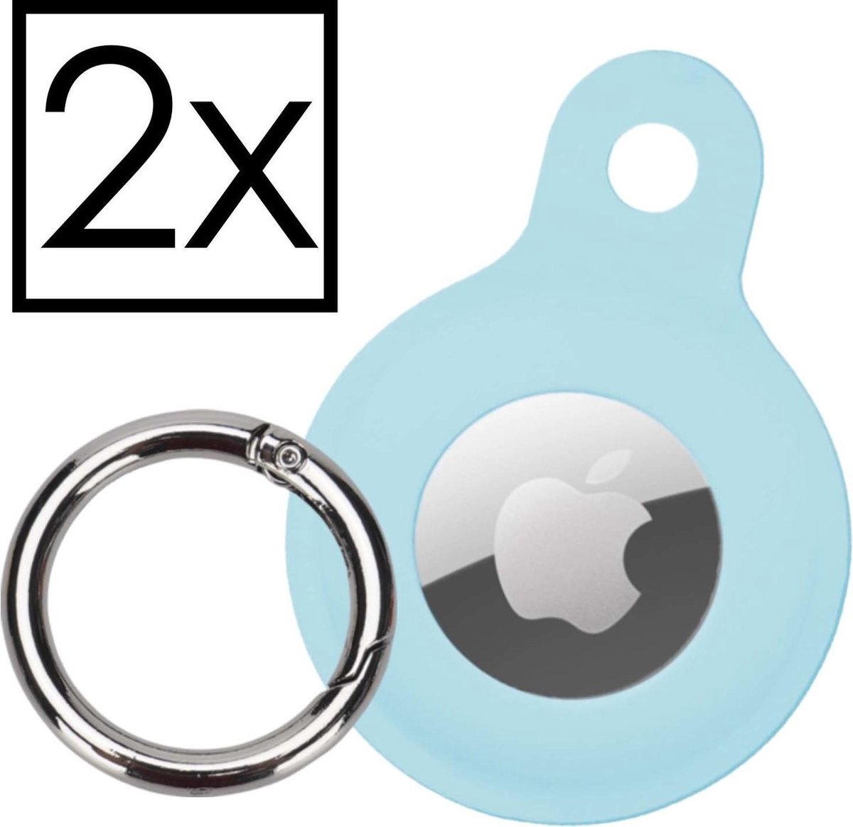 NoXx Hoesje Geschikt voor Apple AirTag-Sleutelhanger Houder Siliconen Hoes - Hoes Geschikt voor Apple AirTag Hoesje - Lichtblauw - 2x