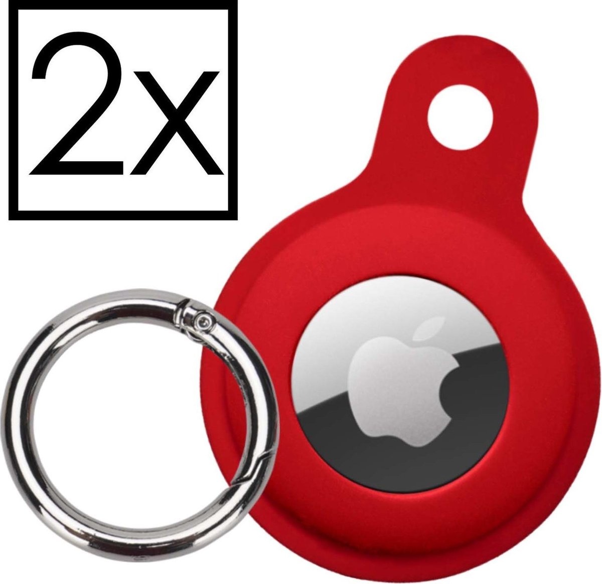 NoXx Hoesje Geschikt voor Apple AirTag-Sleutelhanger Houder Siliconen Hoes - Hoes Geschikt voor Apple AirTag Hoesje - Donkerrood - 2x