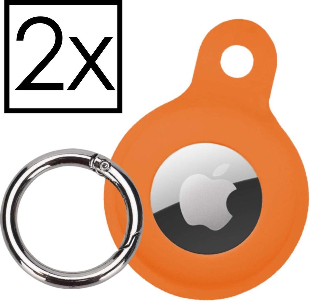 NoXx Hoesje Geschikt voor Apple AirTag-Sleutelhanger Houder Siliconen Hoes - Hoes Geschikt voor Apple AirTag Hoesje - Oranje - 2x