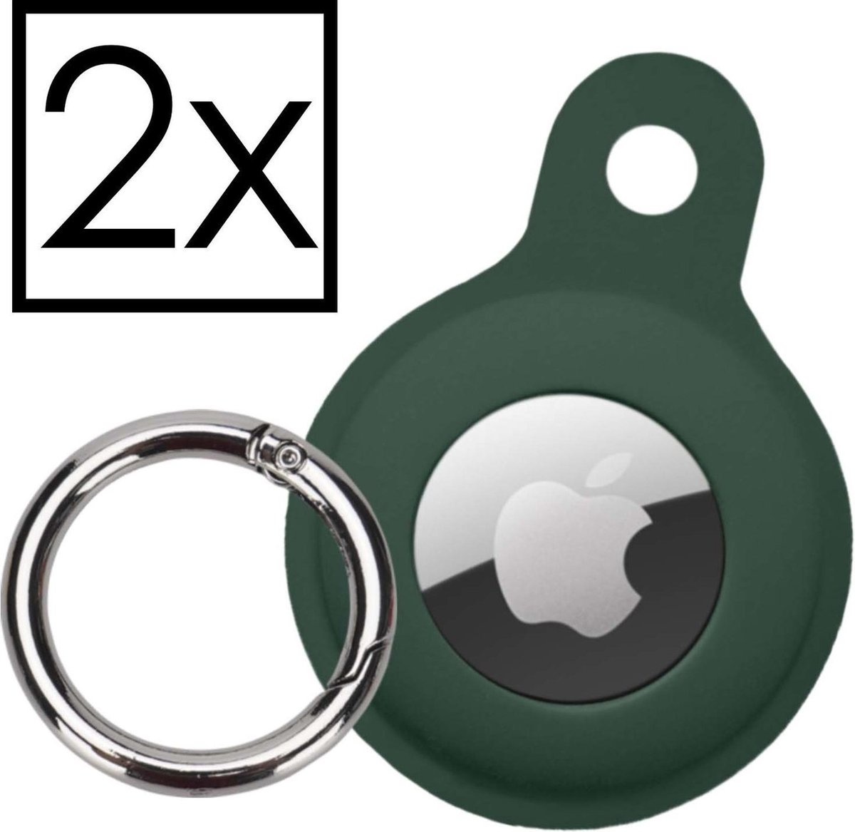 NoXx Hoesje Geschikt voor Apple AirTag-Sleutelhanger Houder Siliconen Hoes - Hoes Geschikt voor Apple AirTag Hoesje - Donkergroen - 2x