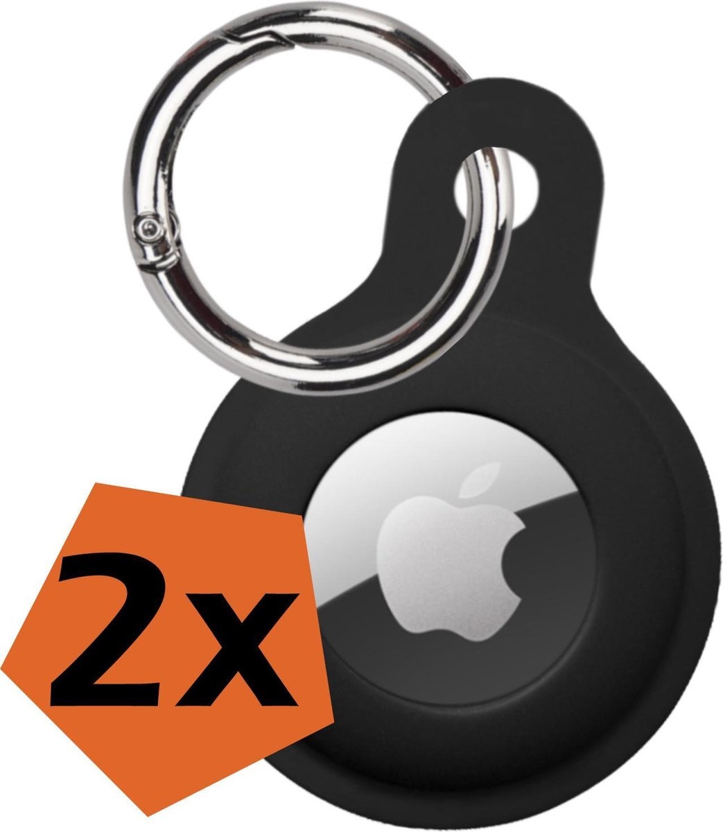 Nomfy Hoesje Geschikt voor Apple AirTag Sleutelhanger Hoes Siliconen Hoesje - Siliconen Hoesje Geschikt voor Apple AirTag-Sleutelhanger Hoesje - Zwart - 2 PACK