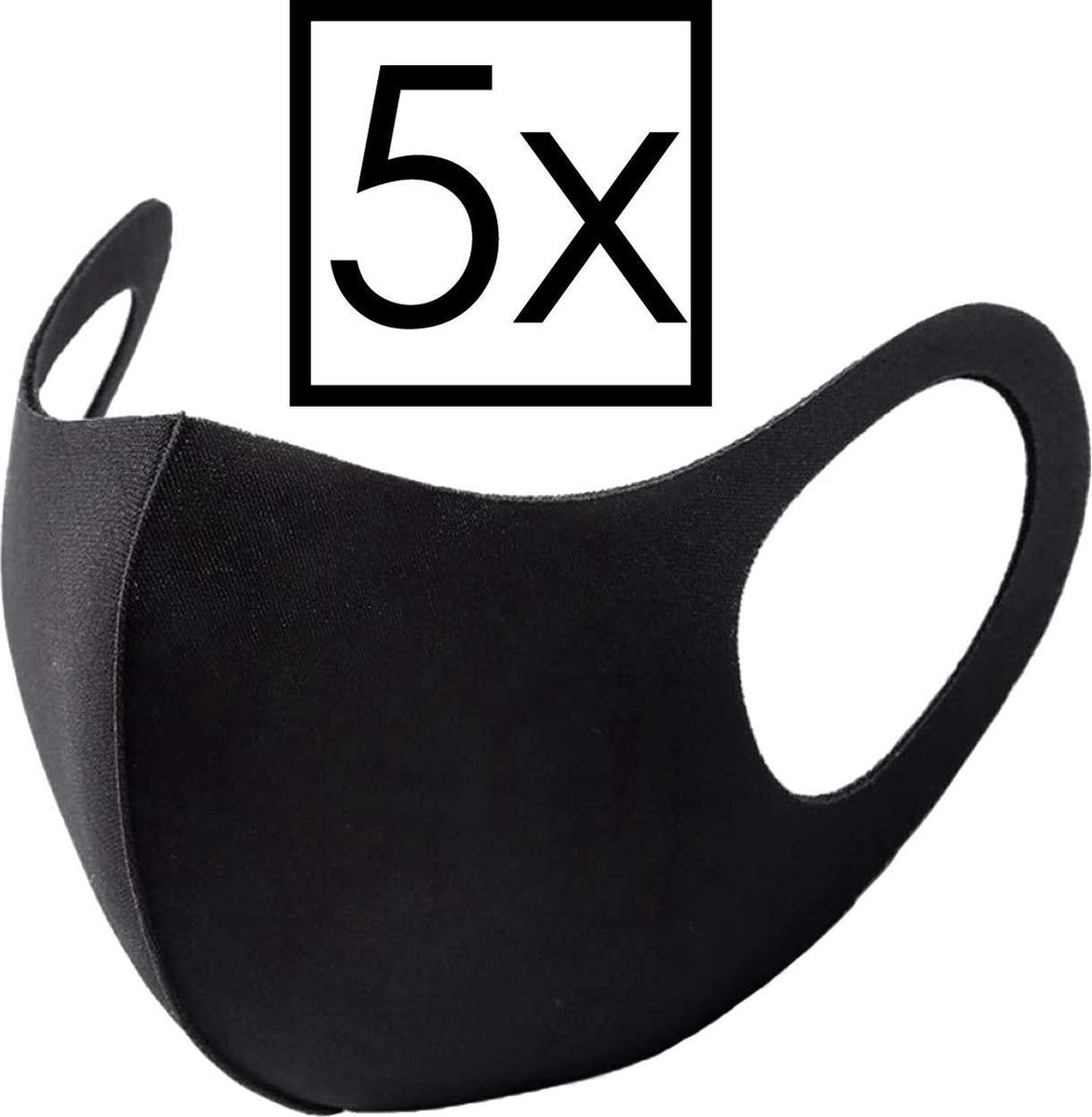 NoXx Mondkapje Wasbaar Universeel Mondmasker Wasbaar Niet Medisch Zwart - 5x
