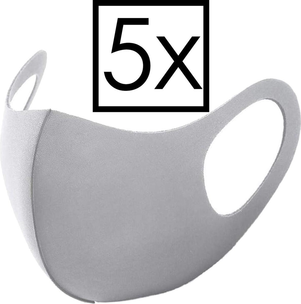 NoXx Mondkapje Wasbaar Universeel Mondmasker Wasbaar Niet Medisch Grijs - 5x