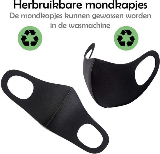 Nomfy Mondkapje Wasbaar Zwart Mondmasker Wasbaar Mondkapje Wasbare Mondkapjes Universeel - 5 PACK