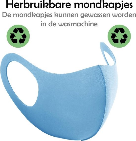 Nomfy Mondkapje Wasbaar Blauw Mondmasker Wasbaar Mondkapje Wasbare Mondkapjes Universeel - 4 PACK