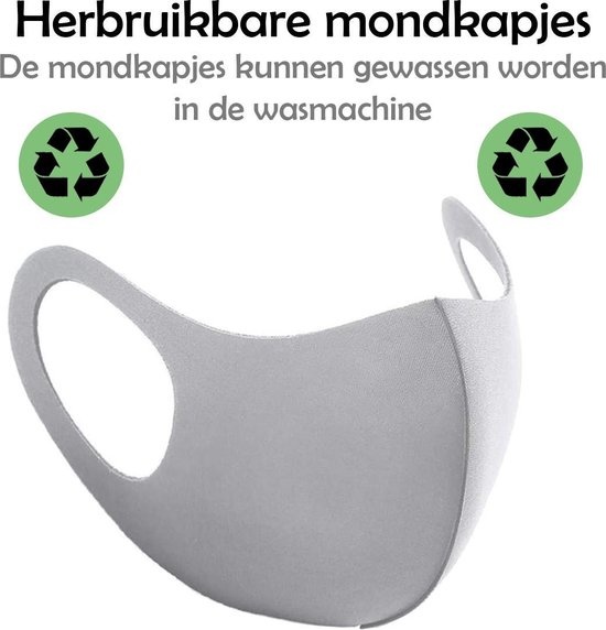 Nomfy Mondkapje Wasbaar Grijs Mondmasker Wasbaar Mondkapje Wasbare Mondkapjes Universeel - 4 PACK