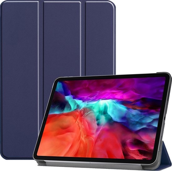 Nomfy Hoes Geschikt voor iPad Pro 2021 (12,9 inch) Hoes Tri-fold Tablet Hoesje Case - Hoesje Geschikt voor iPad Pro 12,9 inch (2021) Hoesje Hardcover Bookcase - Donkerblauw