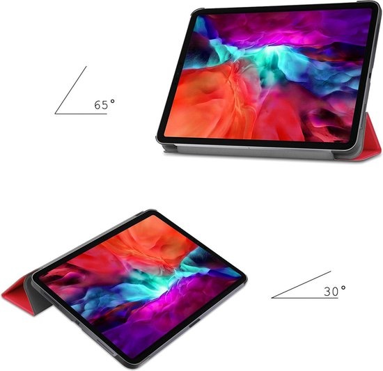 Nomfy Hoes Geschikt voor iPad Pro 2021 (12,9 inch) Hoes Tri-fold Tablet Hoesje Case - Hoesje Geschikt voor iPad Pro 12,9 inch (2021) Hoesje Hardcover Bookcase - Rood