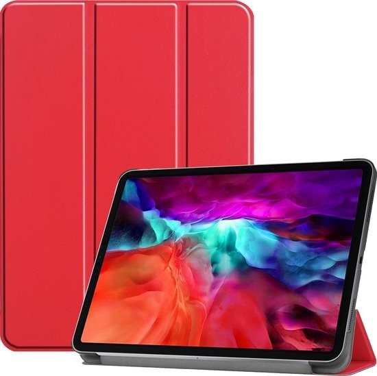 Nomfy Hoes Geschikt voor iPad Pro 2021 (12,9 inch) Hoes Tri-fold Tablet Hoesje Case - Hoesje Geschikt voor iPad Pro 12,9 inch (2021) Hoesje Hardcover Bookcase - Rood