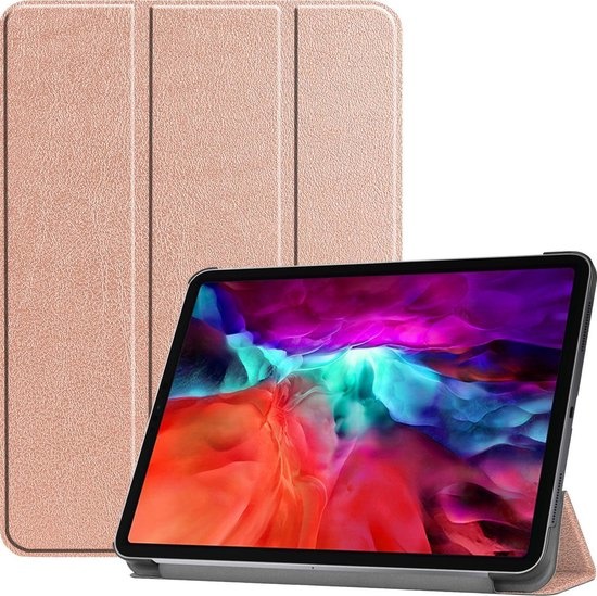 Nomfy Hoes Geschikt voor iPad Pro 2021 (12,9 inch) Hoes Tri-fold Tablet Hoesje Case - Hoesje Geschikt voor iPad Pro 12,9 inch (2021) Hoesje Hardcover Bookcase - Rosé goud