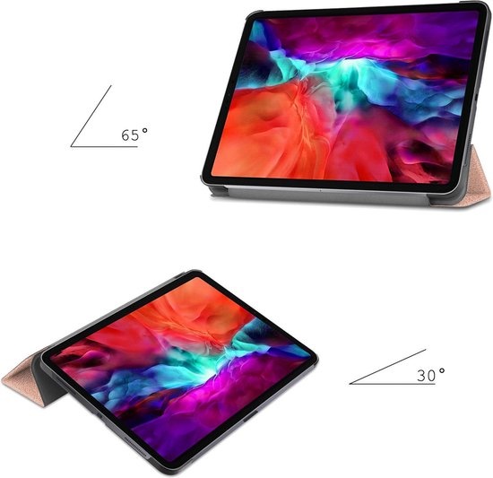 Nomfy Hoes Geschikt voor iPad Pro 2021 (12,9 inch) Hoes Tri-fold Tablet Hoesje Case - Hoesje Geschikt voor iPad Pro 12,9 inch (2021) Hoesje Hardcover Bookcase - Rosé goud