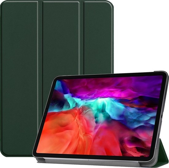 Nomfy Hoes Geschikt voor iPad Pro 2021 (12,9 inch) Hoes Tri-fold Tablet Hoesje Case - Hoesje Geschikt voor iPad Pro 12,9 inch (2021) Hoesje Hardcover Bookcase - Donkergroen