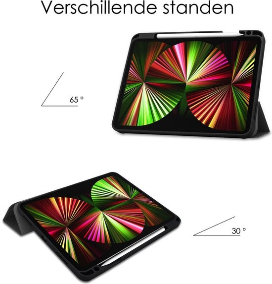 NoXx Hoesje Geschikt voor iPad Pro 2021 (12,9 inch) Hoesje Case Hard Cover Hoes Book Case Met Uitsparing Geschikt voor Apple Pencil - Zwart