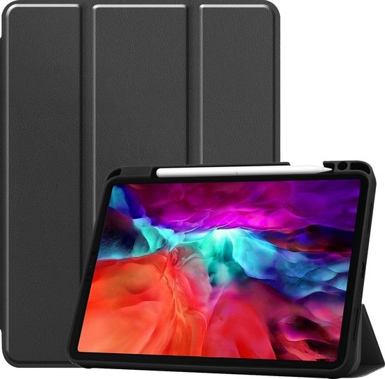 Nomfy Hoes Geschikt voor iPad Pro 2021 (12,9 inch) Hoes Tri-fold Tablet Hoesje Case Met Uitsparing Geschikt voor Apple Pencil - Hoesje Geschikt voor iPad Pro 12,9 inch (2021) Hoesje Hardcover Bookcase - Zwart