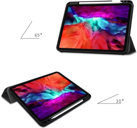 Nomfy Hoes Geschikt voor iPad Pro 2021 (12,9 inch) Hoes Tri-fold Tablet Hoesje Case Met Uitsparing Geschikt voor Apple Pencil - Hoesje Geschikt voor iPad Pro 12,9 inch (2021) Hoesje Hardcover Bookcase - Zwart