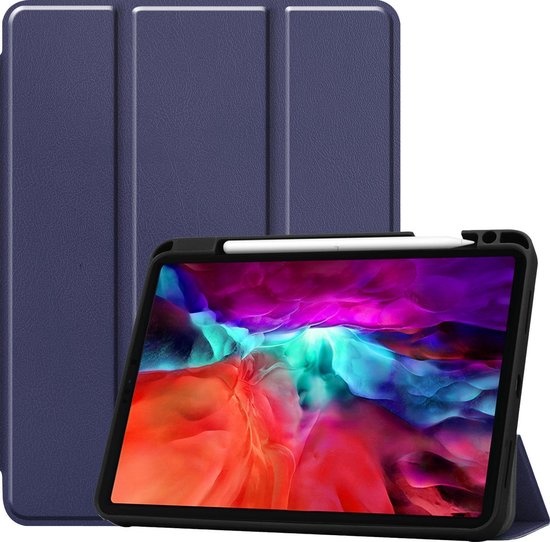 Nomfy Hoes Geschikt voor iPad Pro 2021 (12,9 inch) Hoes Tri-fold Tablet Hoesje Case Met Uitsparing Geschikt voor Apple Pencil - Hoesje Geschikt voor iPad Pro 12,9 inch (2021) Hoesje Hardcover Bookcase - Donkerblauw