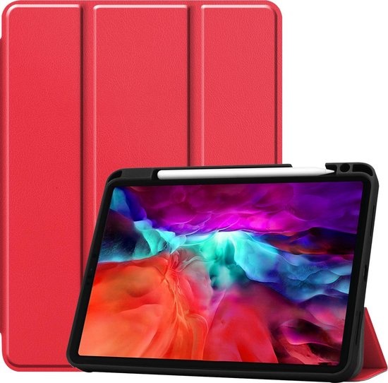 Nomfy Hoes Geschikt voor iPad Pro 2021 (12,9 inch) Hoes Tri-fold Tablet Hoesje Case Met Uitsparing Geschikt voor Apple Pencil - Hoesje Geschikt voor iPad Pro 12,9 inch (2021) Hoesje Hardcover Bookcase - Rood