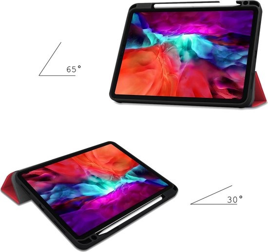 Nomfy Hoes Geschikt voor iPad Pro 2021 (12,9 inch) Hoes Tri-fold Tablet Hoesje Case Met Uitsparing Geschikt voor Apple Pencil - Hoesje Geschikt voor iPad Pro 12,9 inch (2021) Hoesje Hardcover Bookcase - Rood