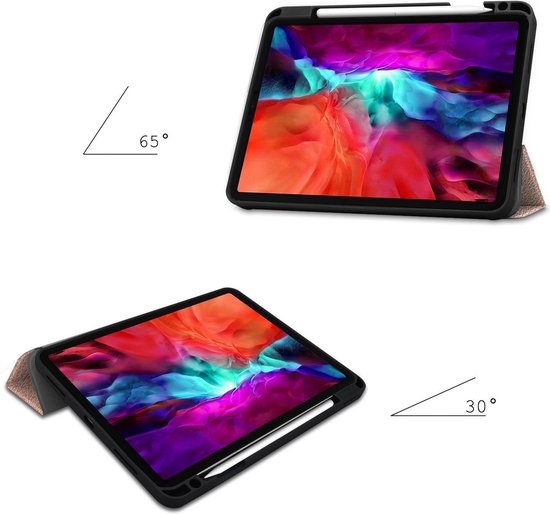 Nomfy Hoes Geschikt voor iPad Pro 2021 (12,9 inch) Hoes Tri-fold Tablet Hoesje Case Met Uitsparing Geschikt voor Apple Pencil - Hoesje Geschikt voor iPad Pro 12,9 inch (2021) Hoesje Hardcover Bookcase - Rosé goud