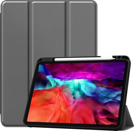 Nomfy Hoes Geschikt voor iPad Pro 2021 (12,9 inch) Hoes Tri-fold Tablet Hoesje Case Met Uitsparing Geschikt voor Apple Pencil - Hoesje Geschikt voor iPad Pro 12,9 inch (2021) Hoesje Hardcover Bookcase - Grijs