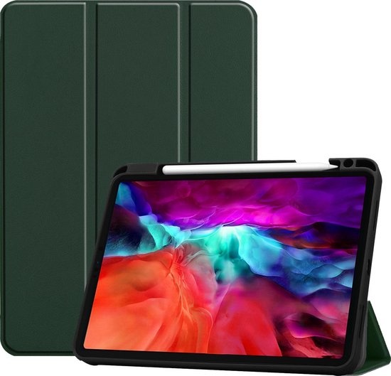 Nomfy Hoes Geschikt voor iPad Pro 2021 (12,9 inch) Hoes Tri-fold Tablet Hoesje Case Met Uitsparing Geschikt voor Apple Pencil - Hoesje Geschikt voor iPad Pro 12,9 inch (2021) Hoesje Hardcover Bookcase - Donkergroen