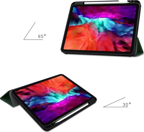 Nomfy Hoes Geschikt voor iPad Pro 2021 (12,9 inch) Hoes Tri-fold Tablet Hoesje Case Met Uitsparing Geschikt voor Apple Pencil - Hoesje Geschikt voor iPad Pro 12,9 inch (2021) Hoesje Hardcover Bookcase - Donkergroen