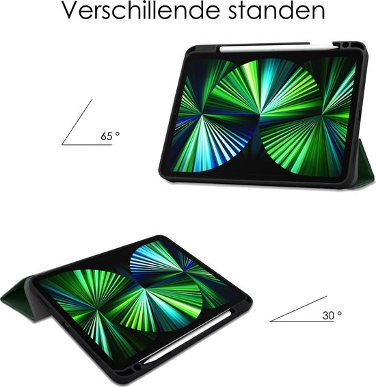 NoXx Hoesje Geschikt voor iPad Pro 2021 (11 inch) Hoesje Case Hard Cover Hoes Book Case Met Uitsparing Geschikt voor Apple Pencil - Donkergroen